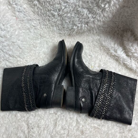 Nine West American Vintage Barstool ankle Boots Black Leather chain accent SZ8M - Picture 7 of 11